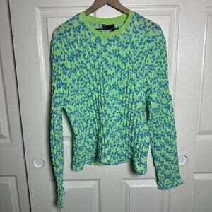 ASOS Men’s XL Puckered Texture Crinkly Long Sleeve Top Lime Green Y2K Checker